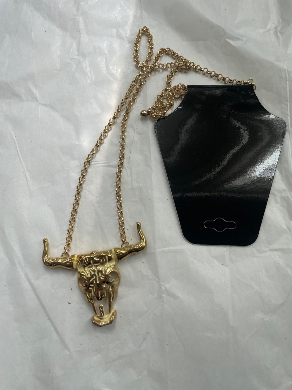 Gold Bull Skull Pendant Necklace - Statement Jewelry